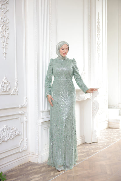 Özel Tasarım Pelerinli Abiye – Mint Yeşili