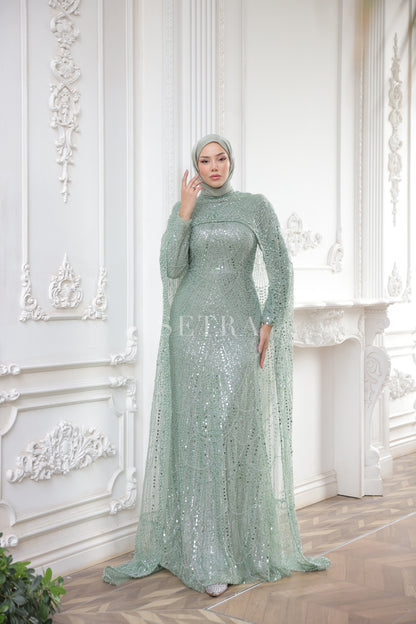 Özel Tasarım Pelerinli Abiye – Mint Yeşili