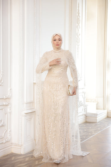 Özel Tasarım Pelerinli Abiye – A.Bej