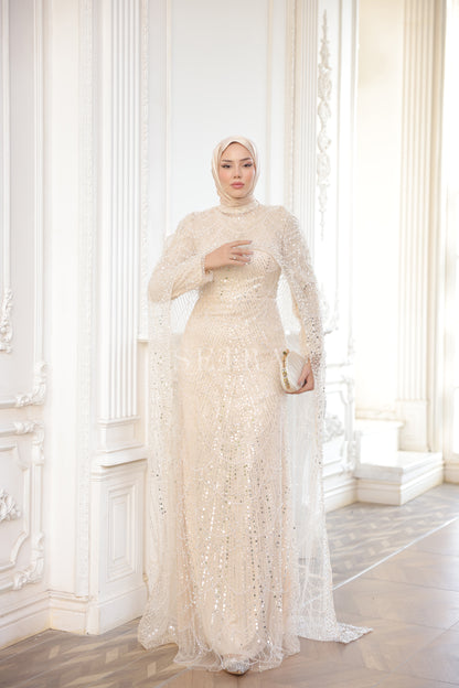 Özel Tasarım Pelerinli Abiye – A.Bej