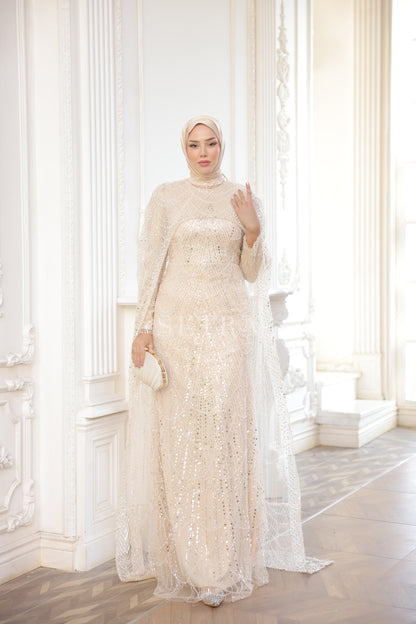 Özel Tasarım Pelerinli Abiye – A.Bej