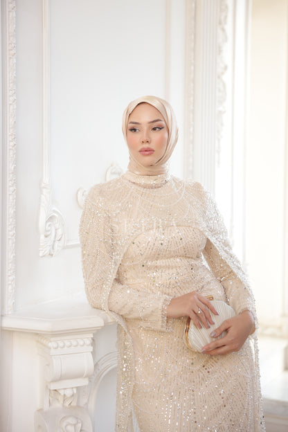 Özel Tasarım Pelerinli Abiye – A.Bej