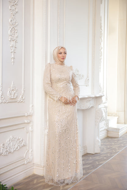 Özel Tasarım Pelerinli Abiye – A.Bej