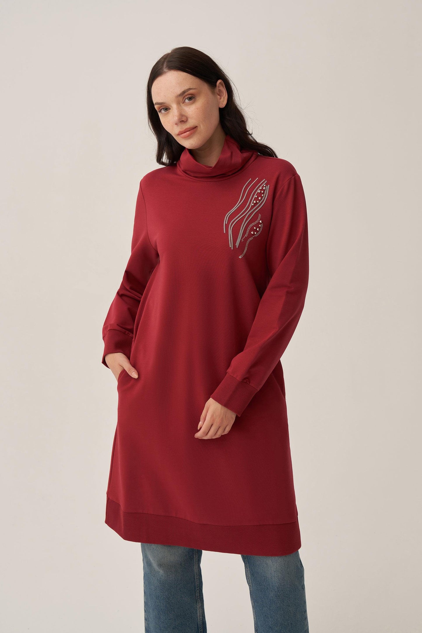 Taş İşlemeli Pamuklu Tunik