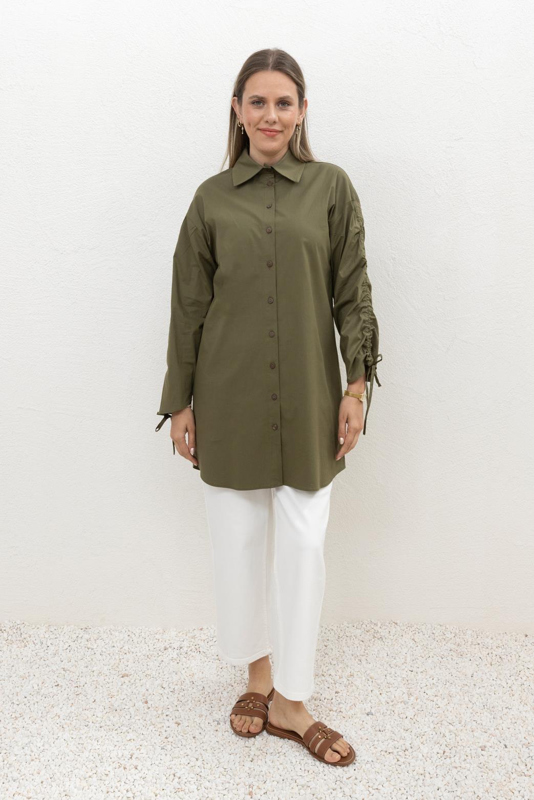 Kolu Büzgülü Cepli Tunik Gömlek