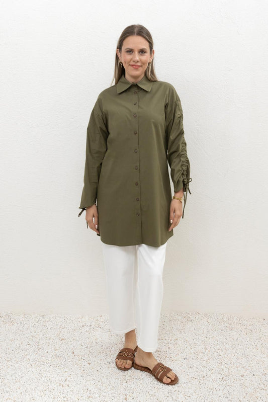 Kolu Büzgülü Cepli Tunik Gömlek