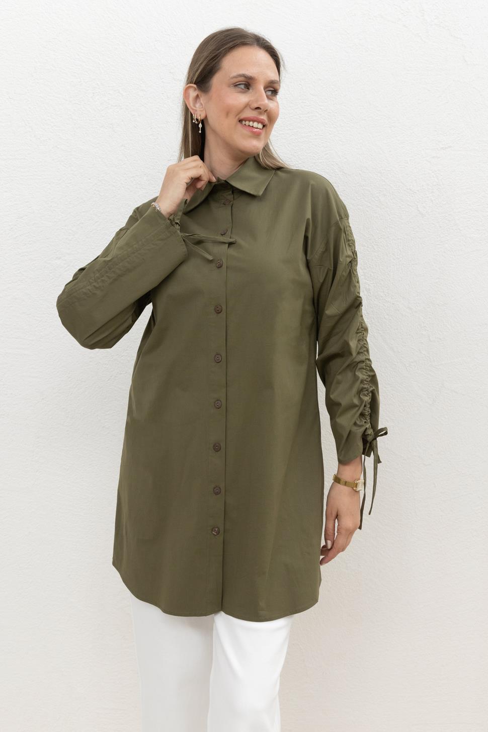 Kolu Büzgülü Cepli Tunik Gömlek