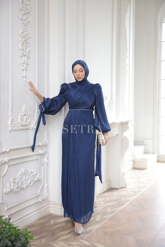 Zarif Taş Detaylı Tesettür Abiye Elbise