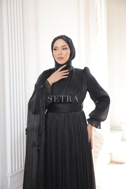 Çiçekli Pelerin Detaylı Şık Abiye Elbise