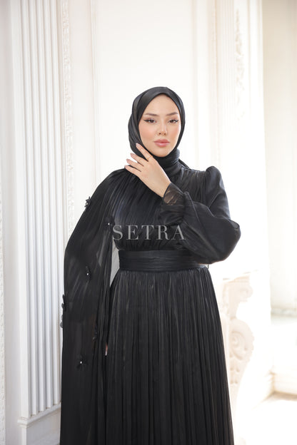 Çiçekli Pelerin Detaylı Şık Abiye Elbise