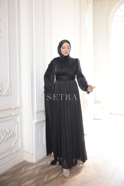 Çiçekli Pelerin Detaylı Şık Abiye Elbise