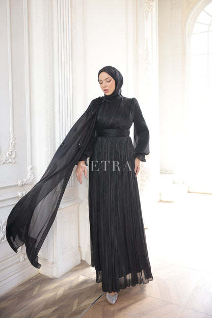 Çiçekli Pelerin Detaylı Şık Abiye Elbise