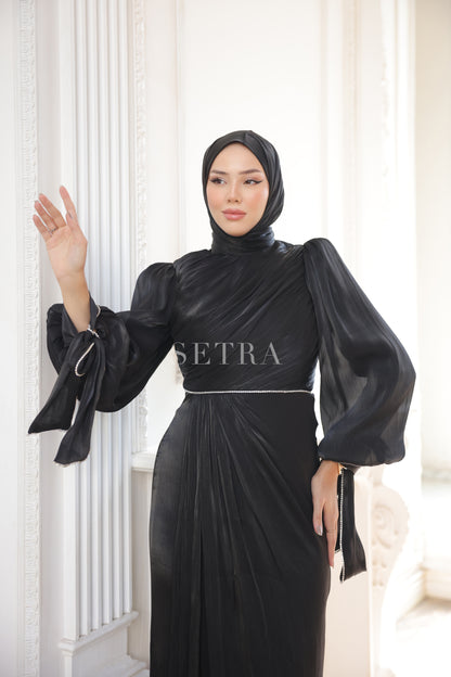 Zarif Taş Detaylı Tesettür Abiye Elbise