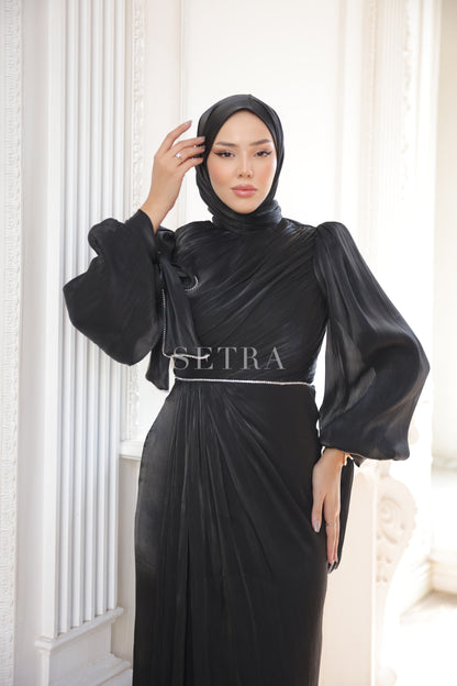 Zarif Taş Detaylı Tesettür Abiye Elbise