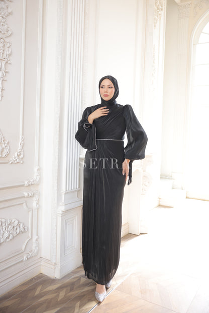 Zarif Taş Detaylı Tesettür Abiye Elbise