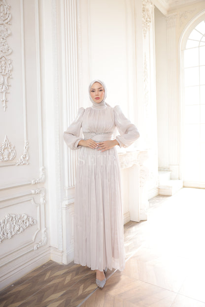 Taş Detaylı Pileli Tesettür Abiye Elbise