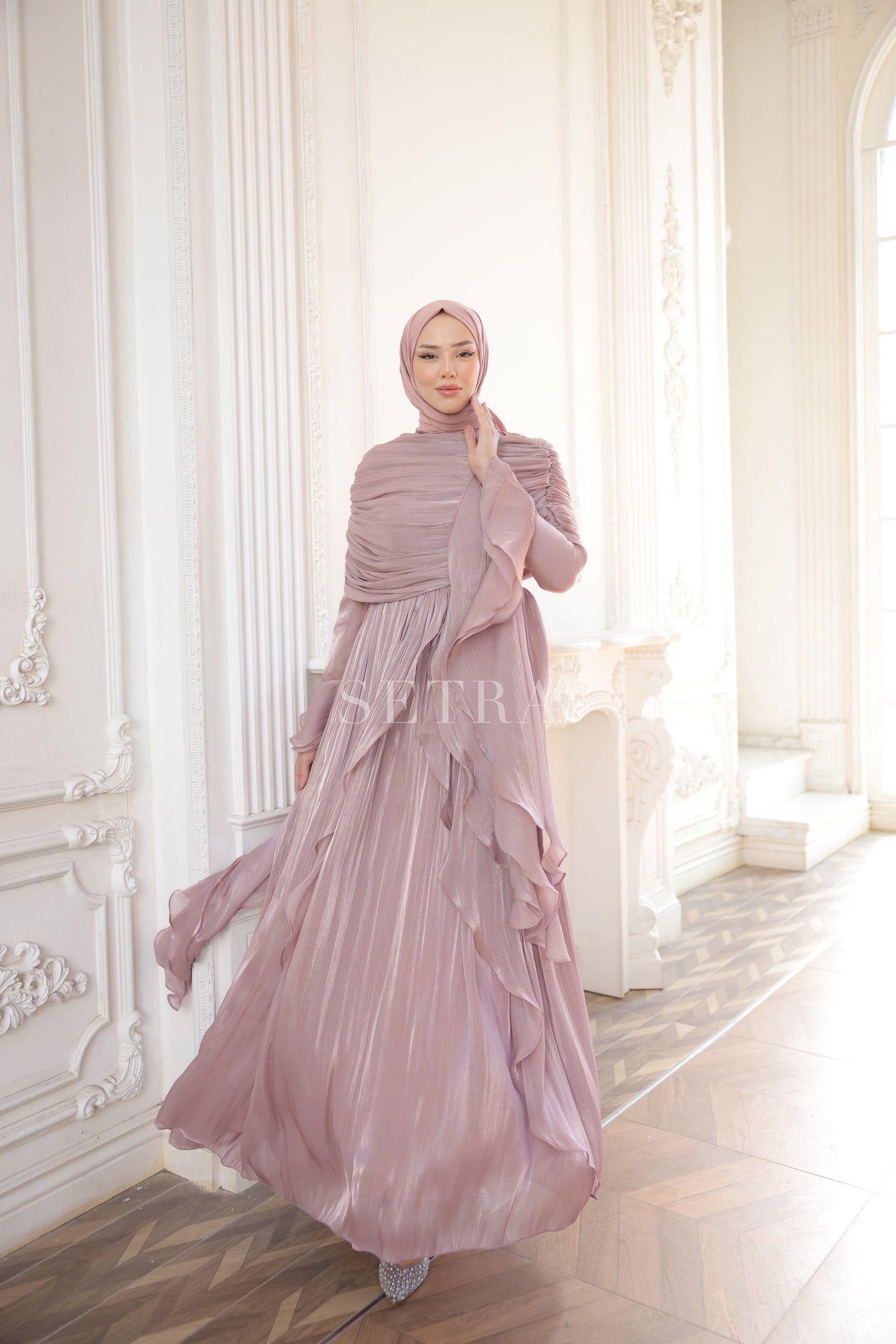 Aura Özel Tasarım Abiye Elbise – Pembe Altın