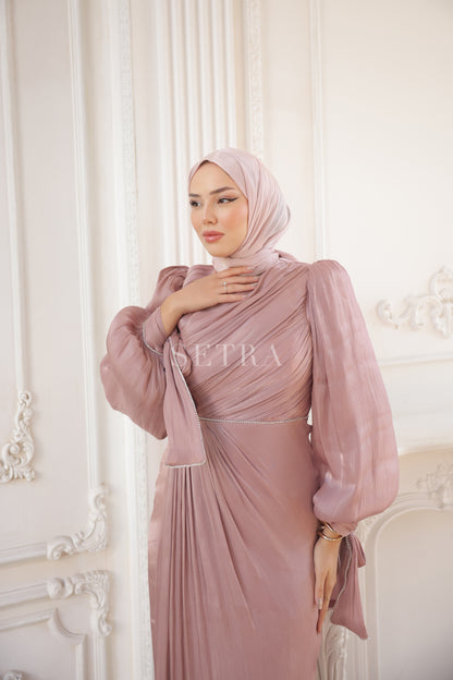 Zarif Taş Detaylı Tesettür Abiye Elbise