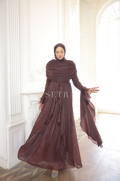 Aura Özel Tasarım Abiye Elbise – Kahverengi