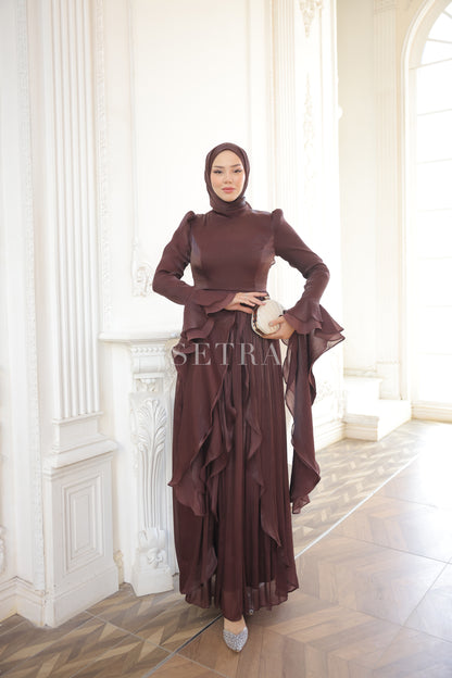 Aura Özel Tasarım Abiye Elbise – Kahverengi