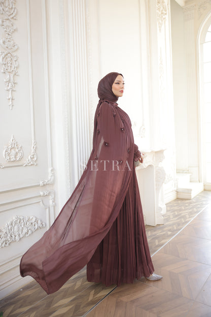 Çiçekli Pelerin Detaylı Şık Abiye Elbise