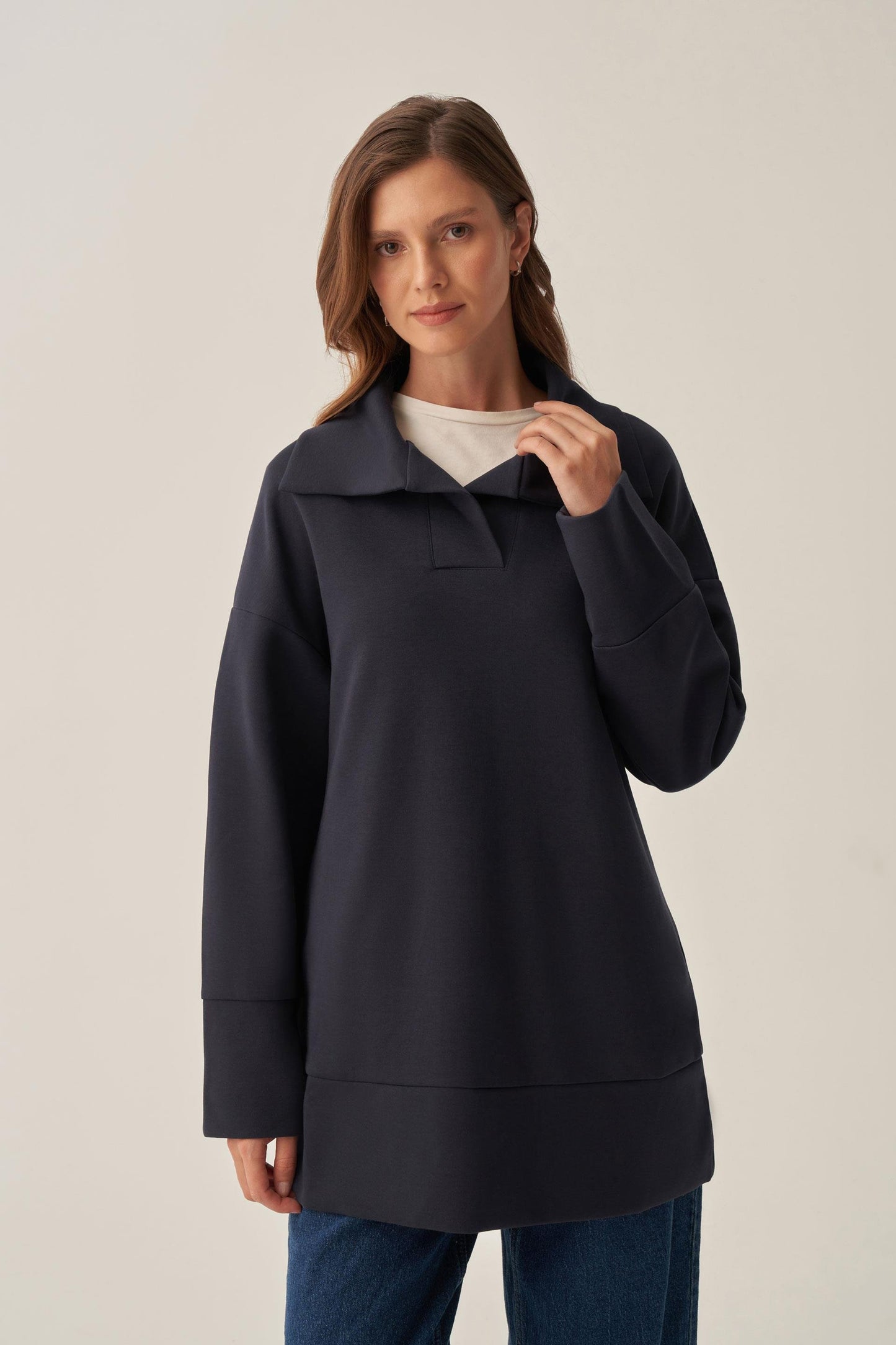 Polo Yaka İnterlok Sweatshirt