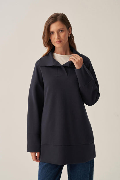 Polo Yaka İnterlok Sweatshirt