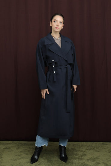 Düğme Detaylı Trençkot