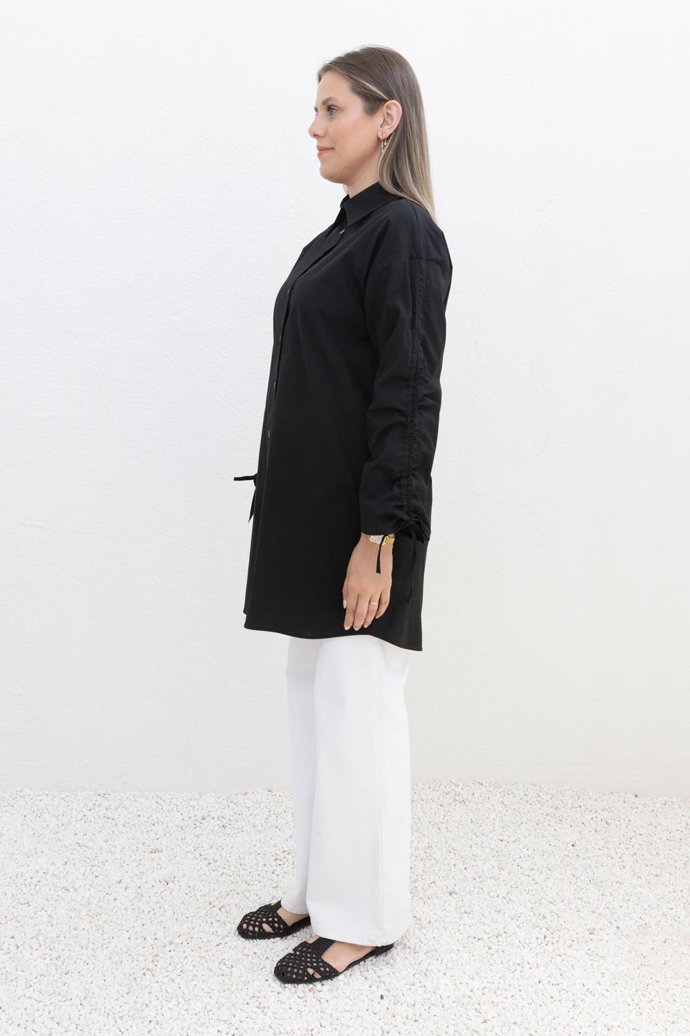 Kolu Büzgülü Cepli Tunik Gömlek