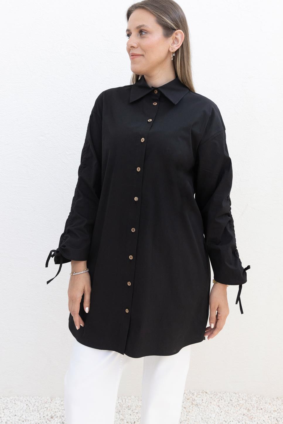 Kolu Büzgülü Cepli Tunik Gömlek