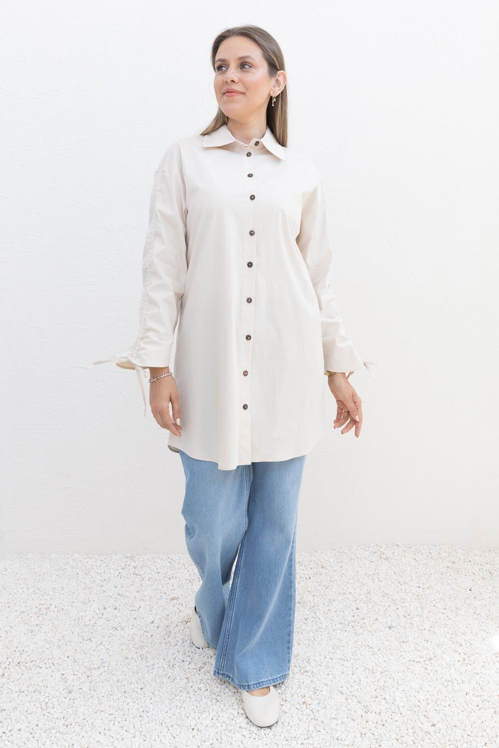 Kolu Büzgülü Cepli Tunik Gömlek