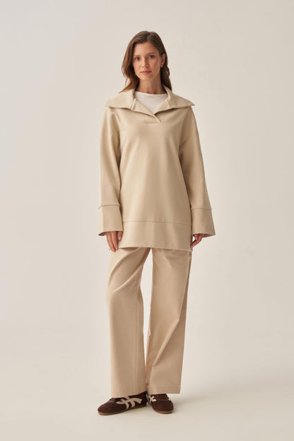 Polo Yaka İnterlok Sweatshirt